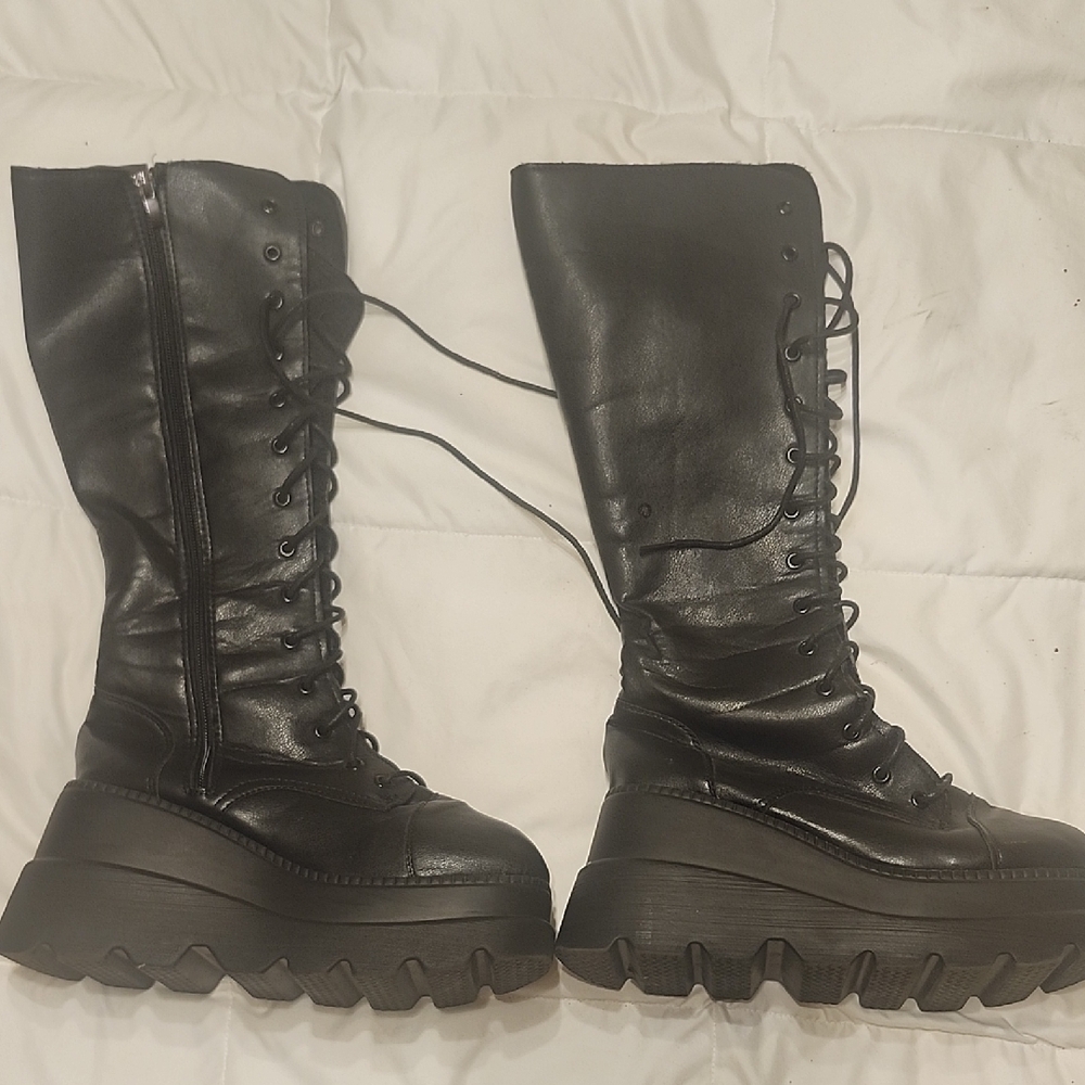 Black Platform Lace-Up Boots